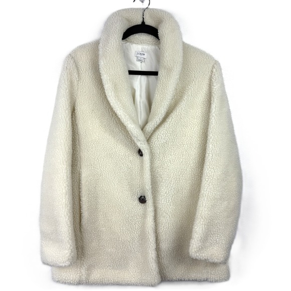 J.Crew Teddy Sherpa Shawl Collar Coat Ivory Ecru Cream Small - Picture 2 of 9